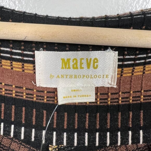Maeve Anthropologie Striped Wrap Midi Dress Size Small Brown Work Office Retro - Picture 4 of 12